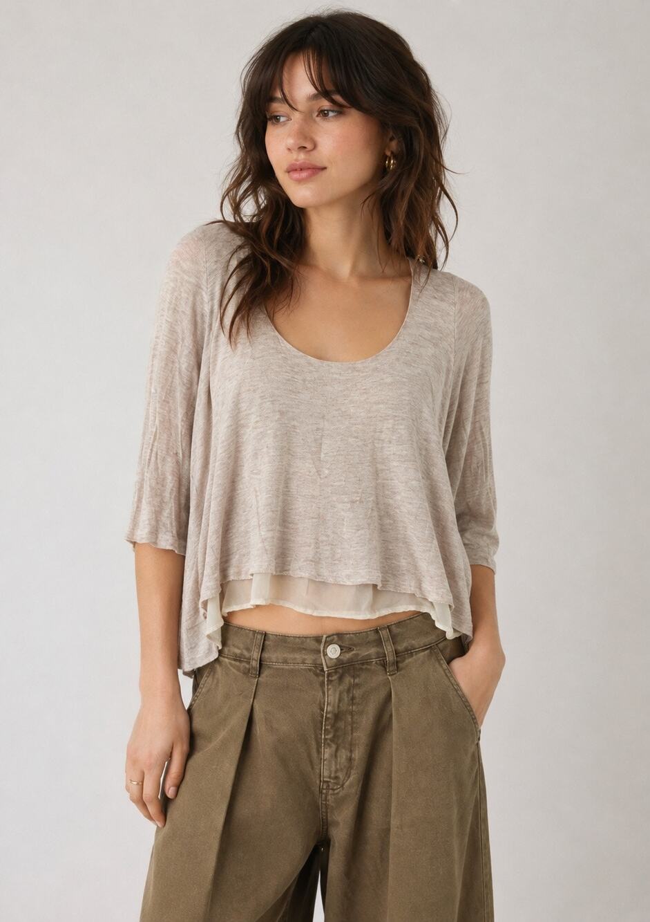 Kimchi Blue Urban Outfitters Made in USA Flowy Layered Boho Top Sheer Hem XS